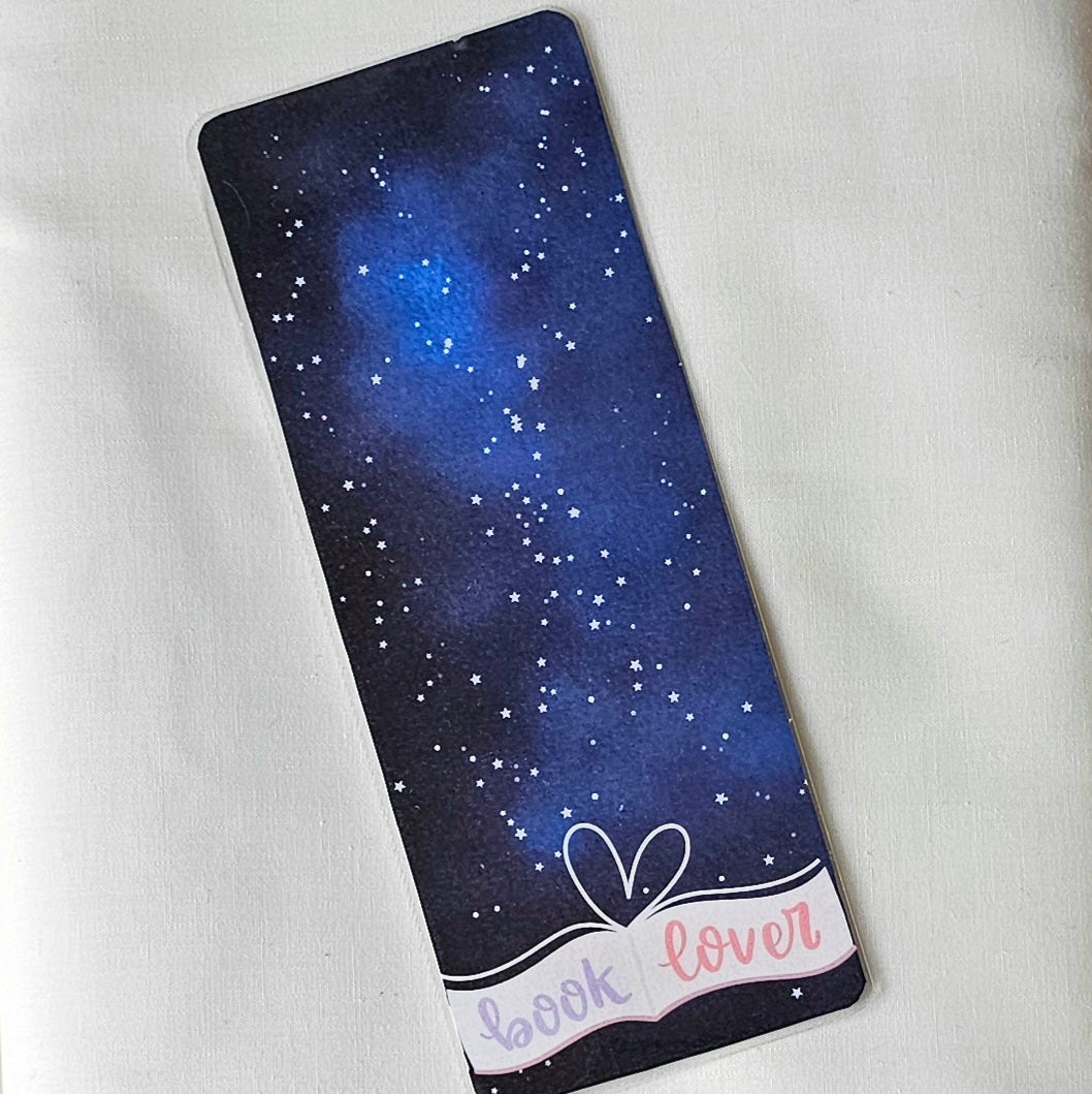 Laminated bookmark - book lover galaxy