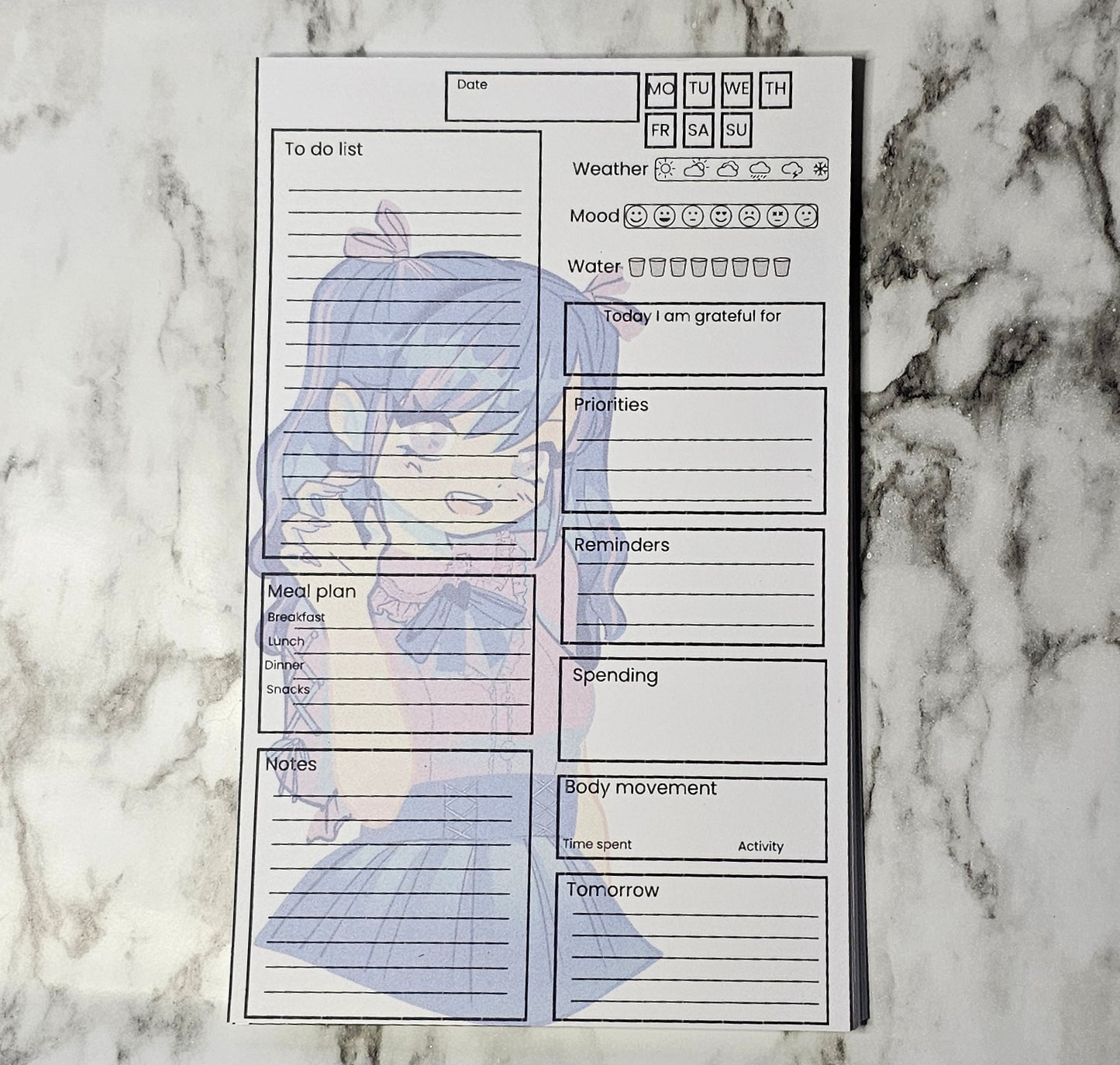 Daily planning notepad -anime