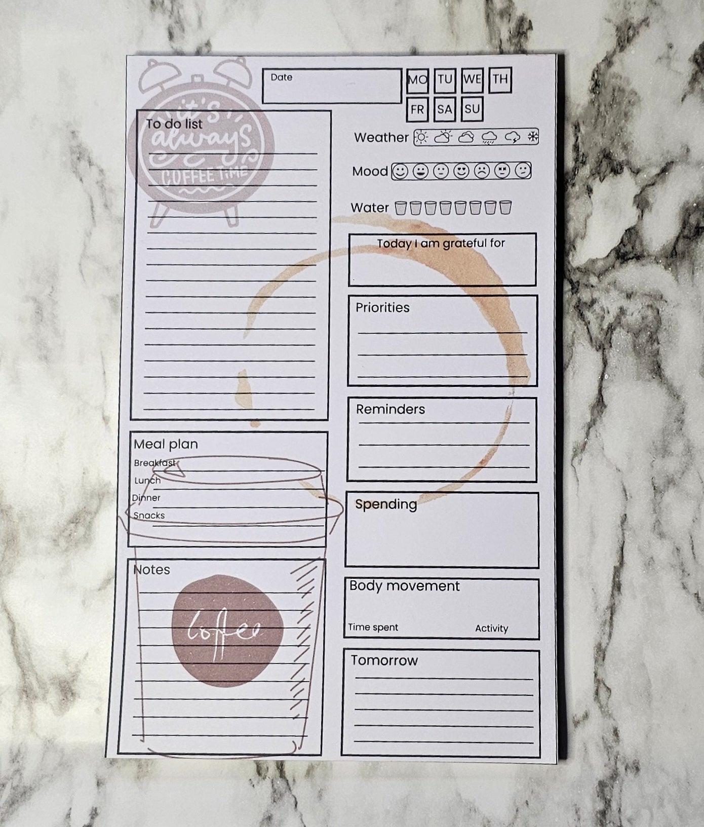 Daily planning notepad - coffee 1