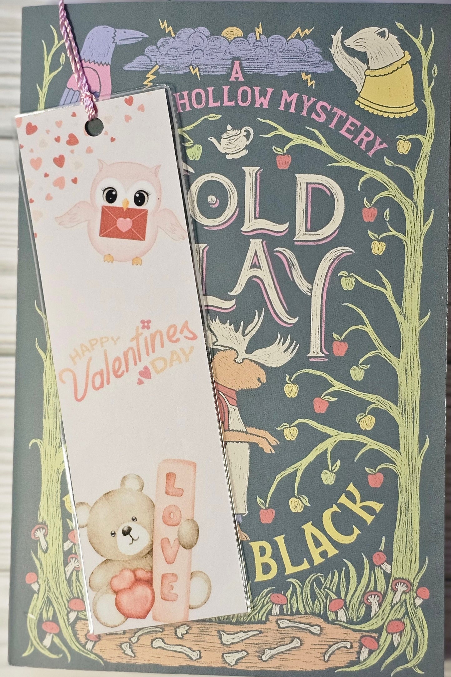 Laminated bookmark - valentine owl