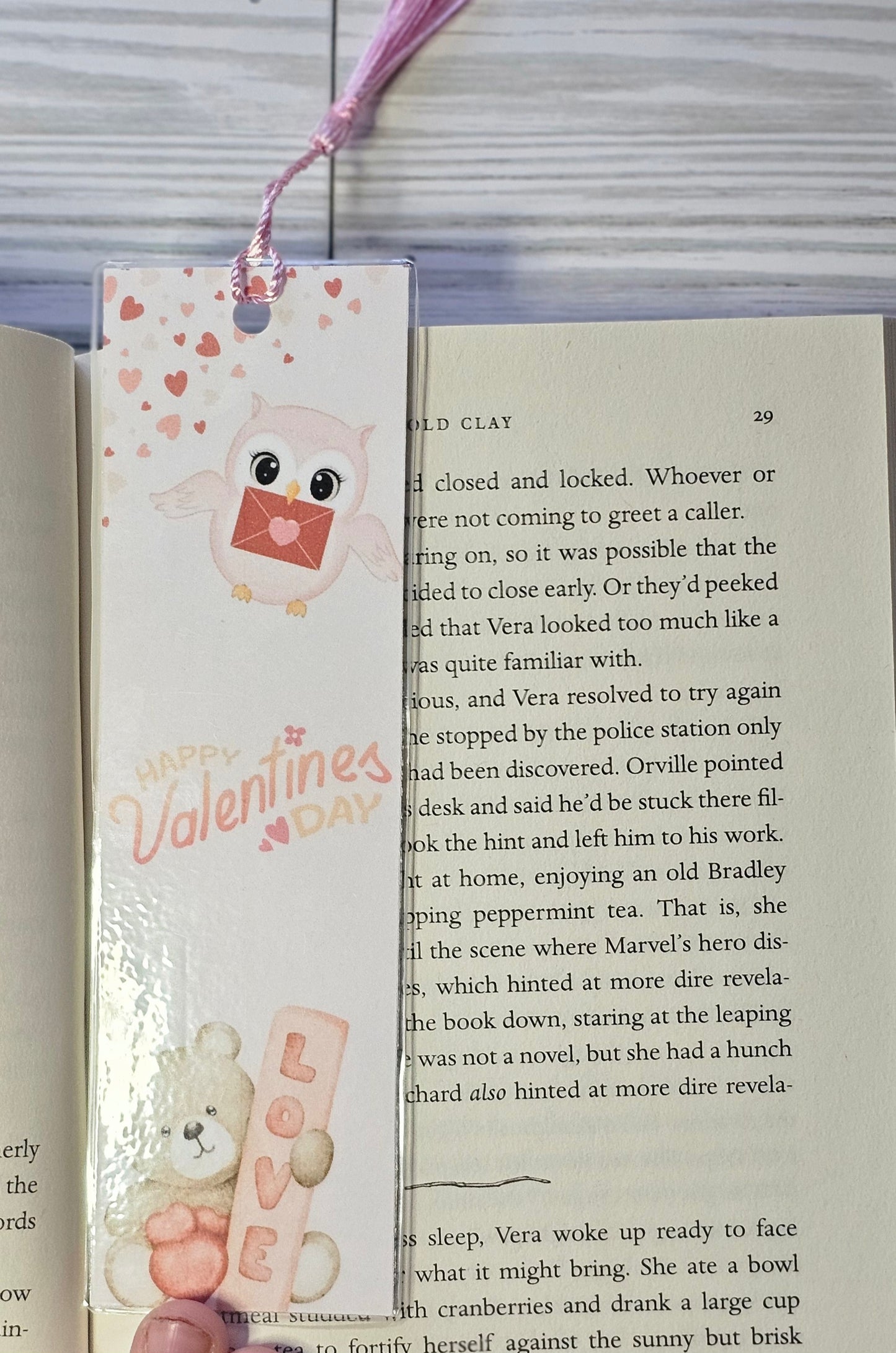 Laminated bookmark - valentine owl