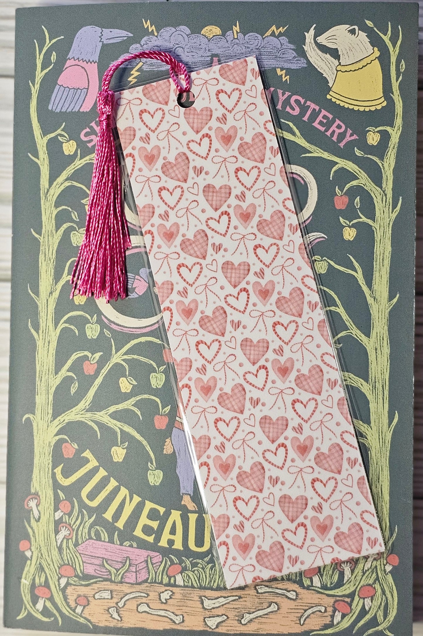 Laminated bookmark - valentine hearts