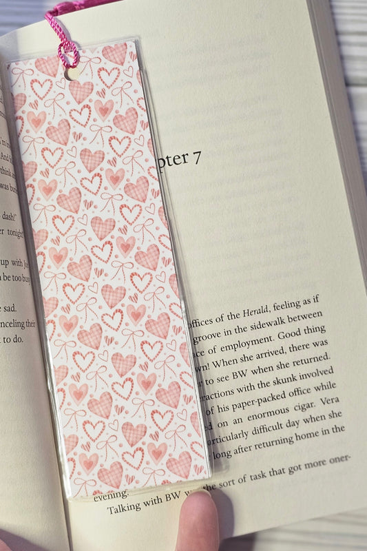 Laminated bookmark - valentine hearts