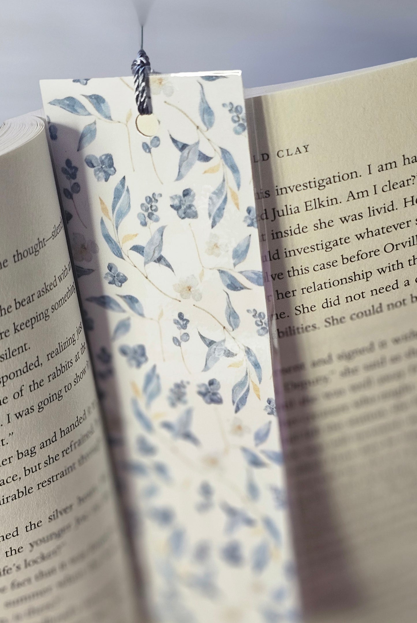 Laminated bookmark - blue floral