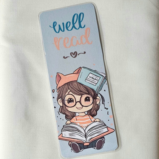 Laminated bookmark - well read kawaii girl