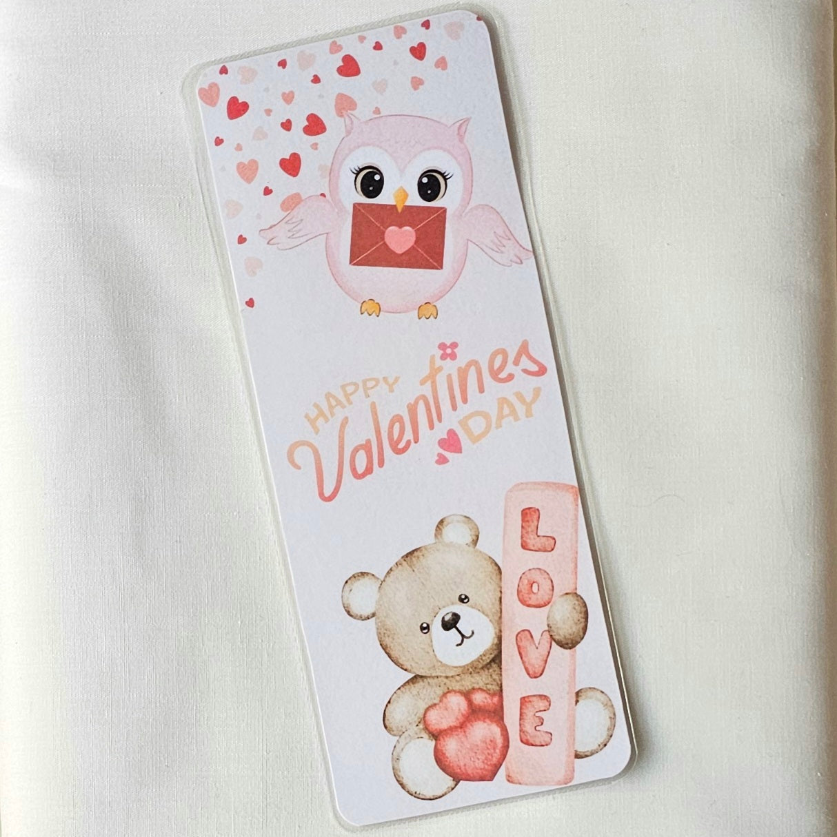 Laminated bookmark - valentine bear