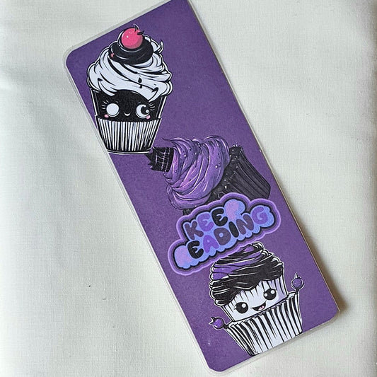 Laminated bookmark - purple cupcakes