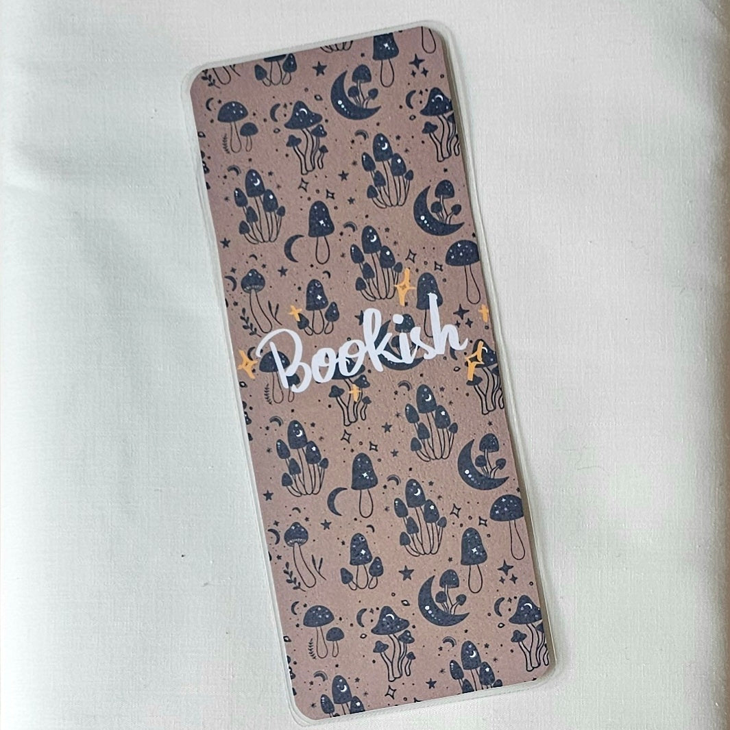 Laminated bookmark - bookish mushrooms