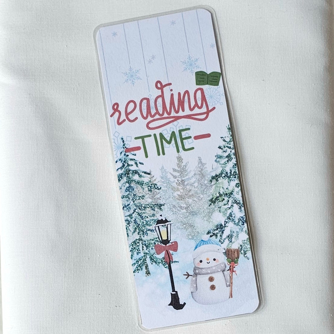 Laminated bookmark - winter reading time