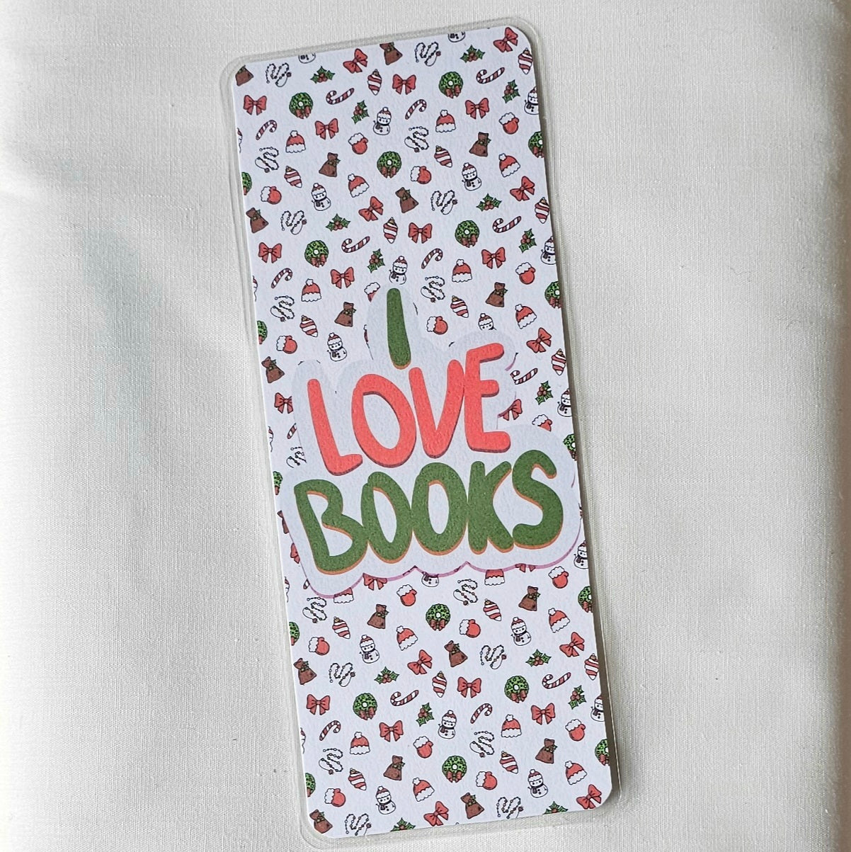 Laminated bookmark - i love books christmas