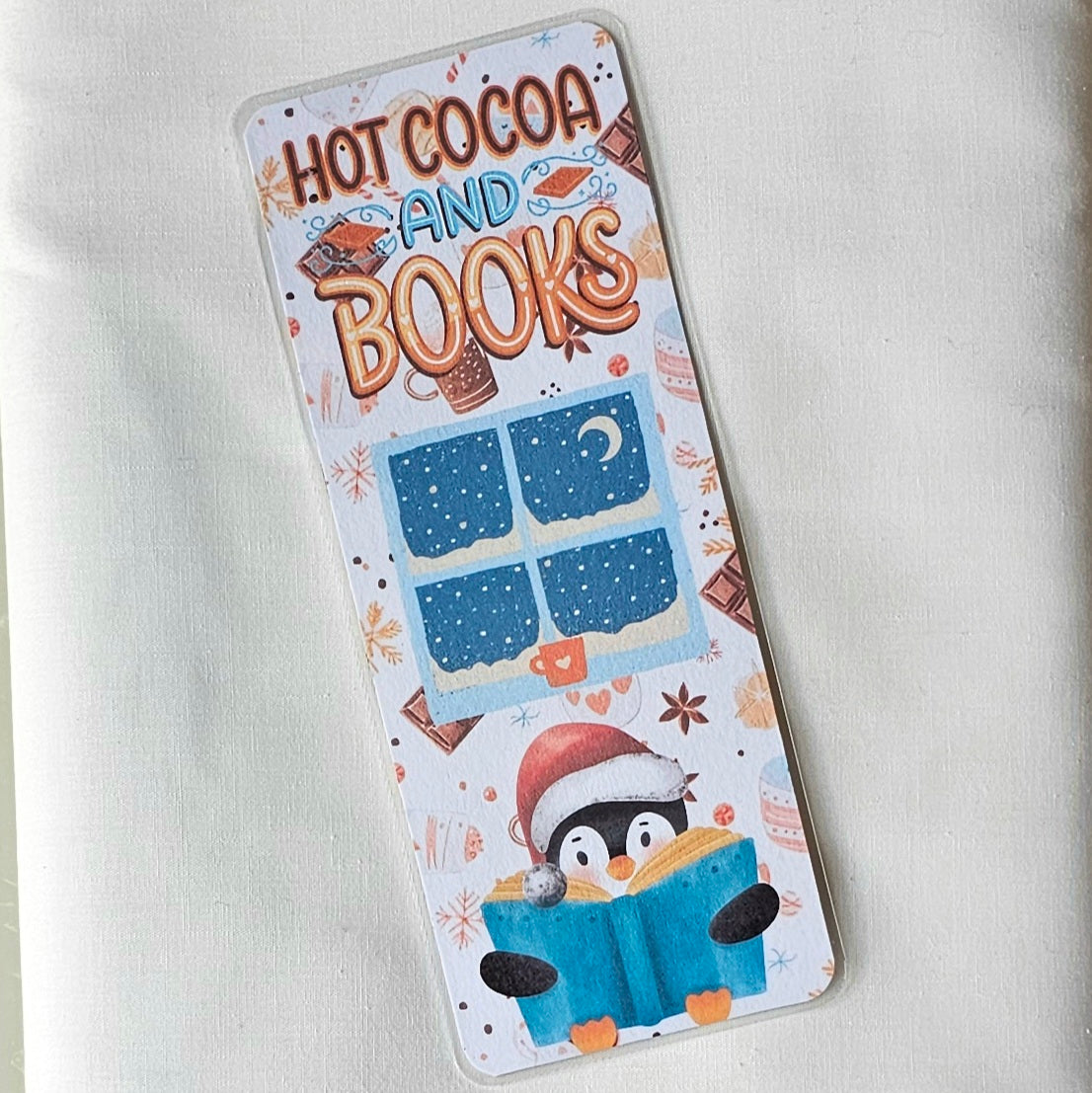 Laminated bookmark - hotcocoa and books